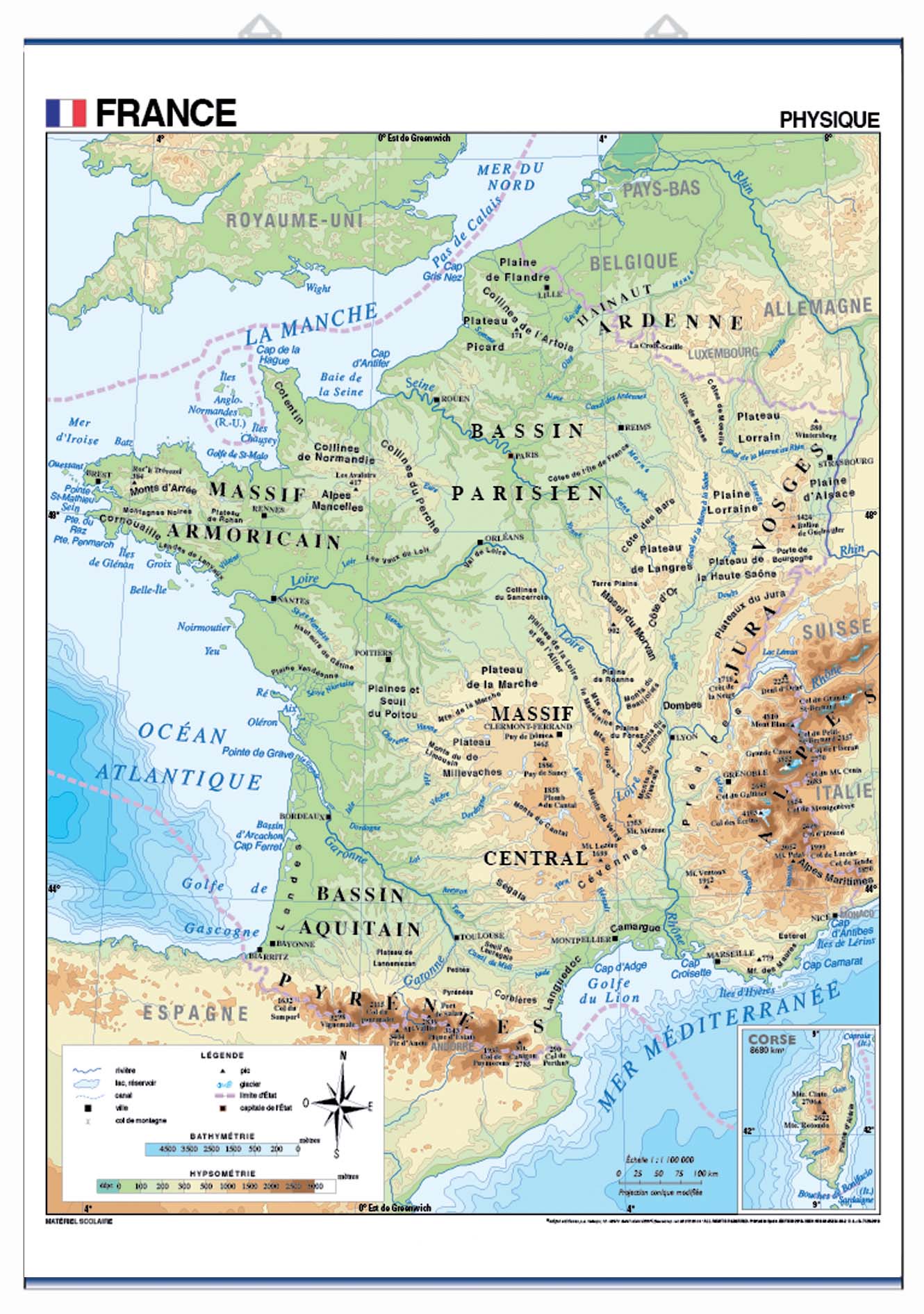 Carte de France physique et administrative : Commandez sur Techni